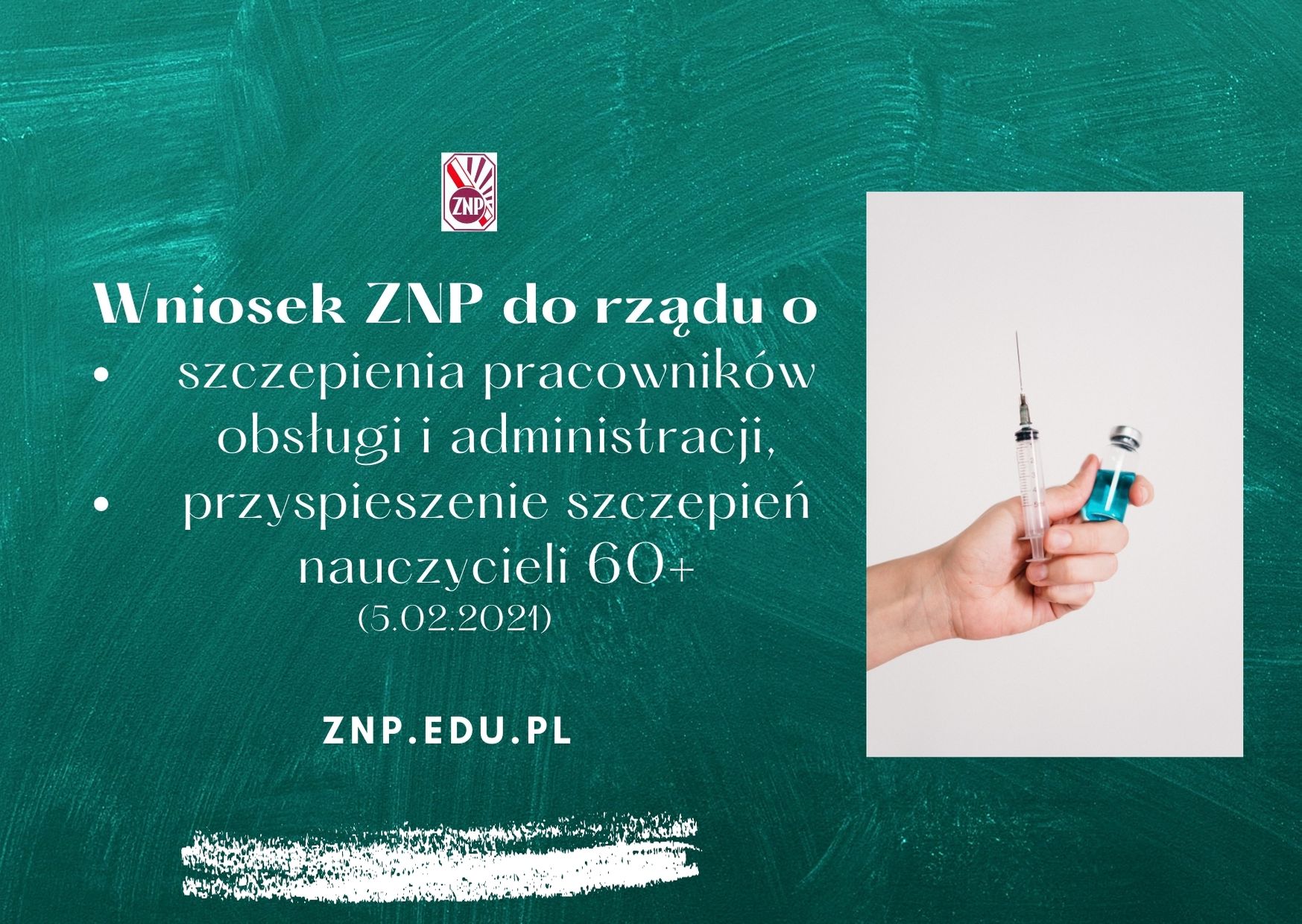 Wniosek ZNP o szczepienia pracowników oświaty i przyspieszenie szczepień nauczycieli 60+