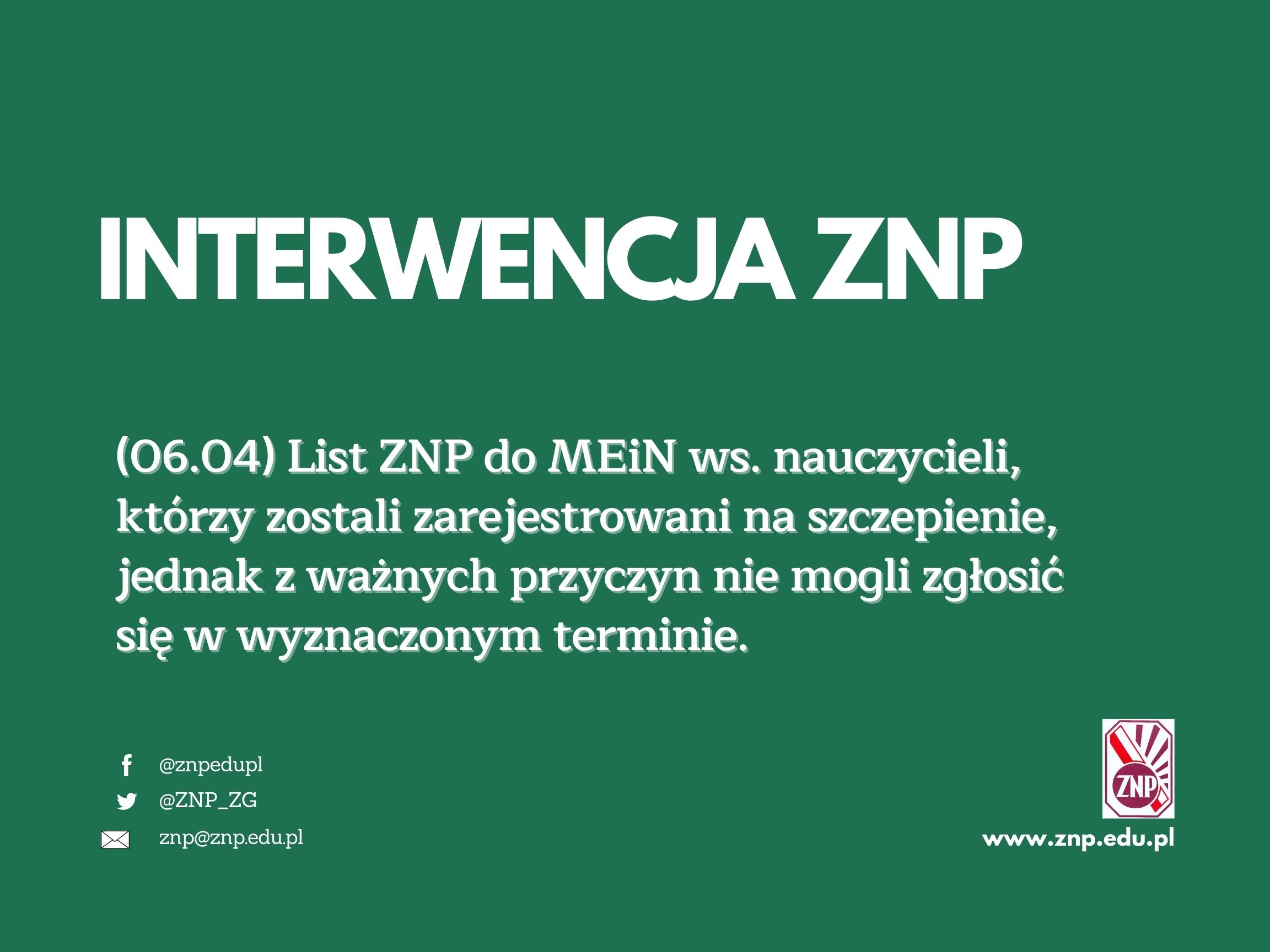List ZNP do MEiN ws. szczepień nauczycieli
